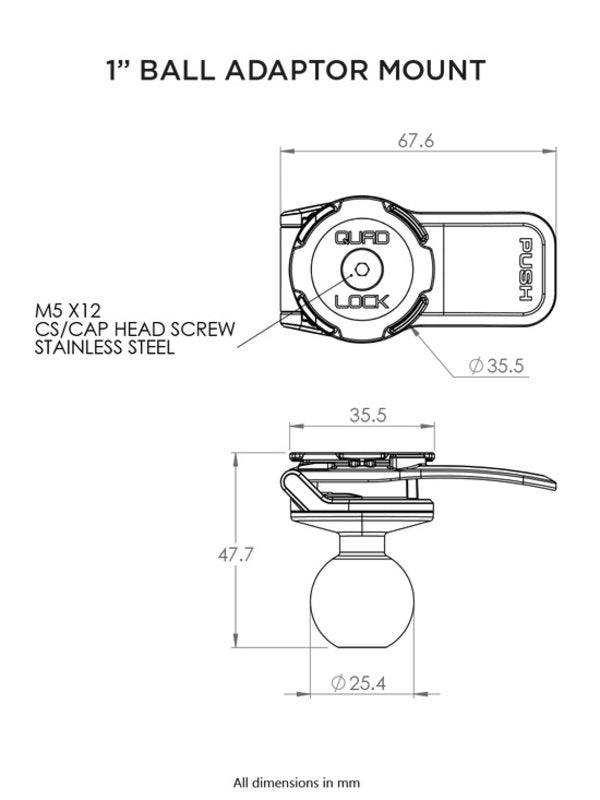 Adaptateur à rotule QUAD LOCK 1" - Support moto RAM