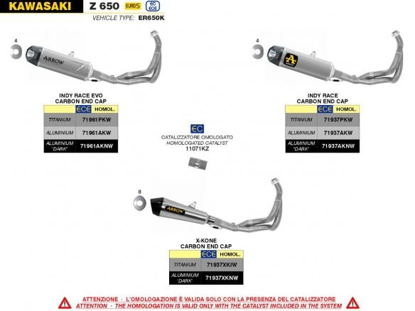 Ligne complète ARROW DARK ALUMINIUM INDY RACE pour Kawasaki Z 650 / Ninja 650 2021-2023