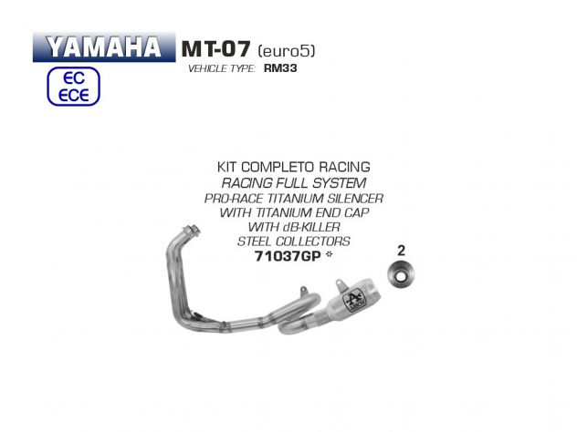 ECHAPPEMENT COMPLET ARROW RACING INOX TITANE YAMAHA MT-07 2021-2024
