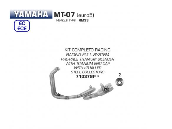 ECHAPPEMENT COMPLET ARROW RACING INOX TITANE YAMAHA MT-07 2021-2024