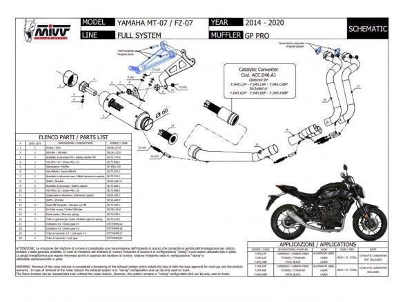 ECHAPPEMENT COMPLET 2x1 MIVV GP PRO INOX NOIR YAMAHA MT-07 2014-2020