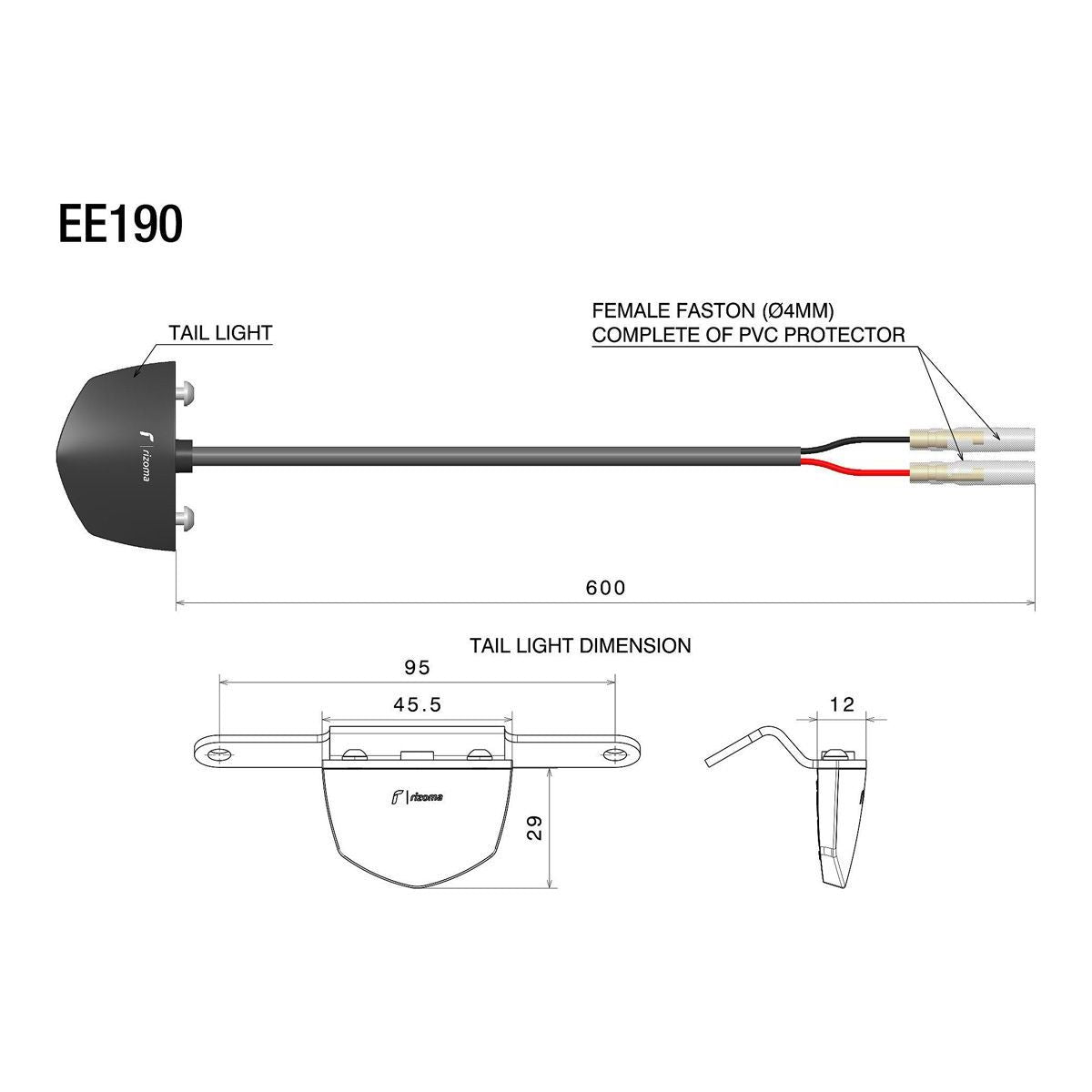 EE190 RIZOMA KIT D'ÉCLAIRAGE DE PLAQUE D'IMMATRICULATION UNIVERSELLEMENT APPROUVÉ
