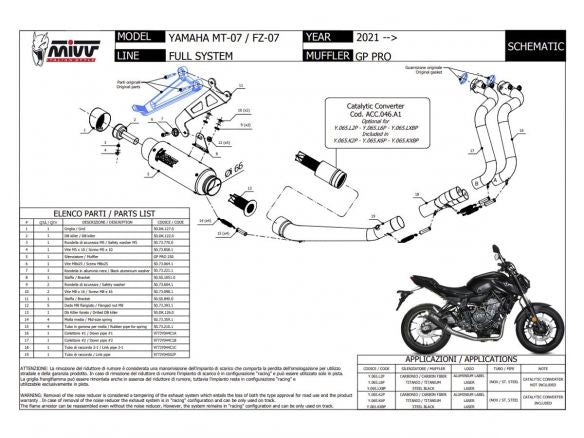 Ligne d'échappement complète MIVV 2x1 Carbone GP Pro pour Yamaha MT-07 / FZ-07 2021-2024