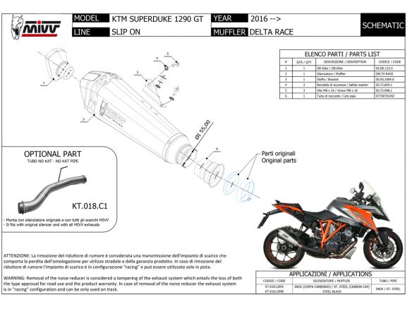 SILENCIEUX MIVV DELTA RACE ACIER INOXYDABLE CARBONE KTM 1290 SUPER DUKE GT 2016-2023