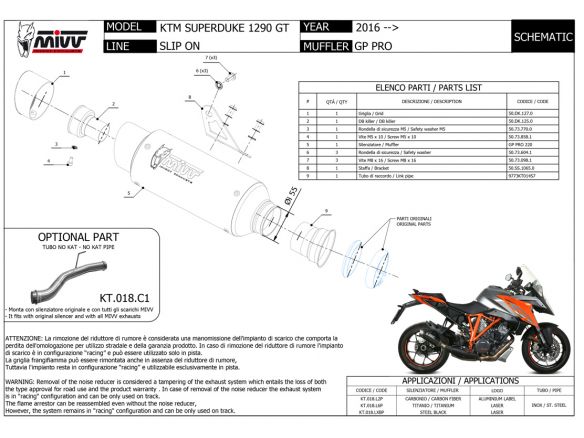 SILENCIEUX MIVV GP PRO CARBONE KTM 1290 SUPER DUKE GT 2016-2024