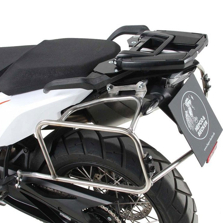 Ensemble de valises Hepco&amp;Becker 'Cutout' avec porte-bagages en acier inoxydable et valises Xplorer BLACK KTM 890 Adventure '21-