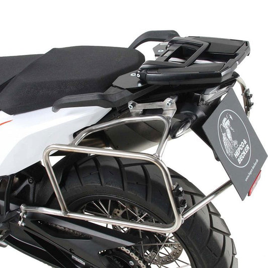 Ensemble de valises Hepco&amp;Becker 'Cutout' avec porte-bagages en acier inoxydable et valises Xplorer BLACK KTM 890 Adventure '21-