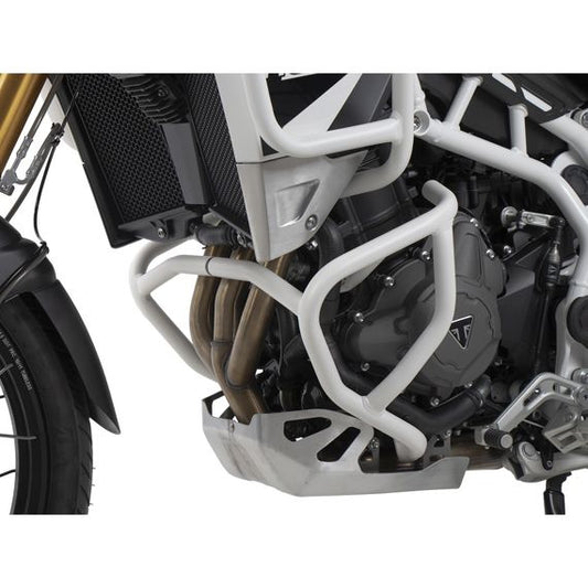 Pare-choc blanc Hepco&amp;Becker pour Triumph Tiger 900 Rally / GT / PRO '20-23
