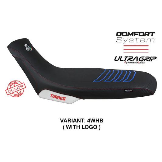 HOUSSE DE SELLE SPECIAL BORAS COMFORT SYSTEM BLANC-BLEU LOGO APRILIA TUAREG 660 2021-2023