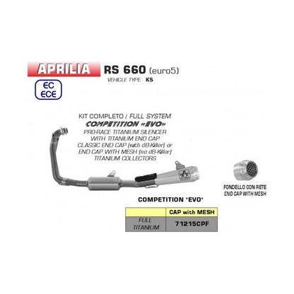 Arrow Complete Competition EVO Titane + Pot d'échappement Mesh pour Aprilia RS 660 (2020-2023)