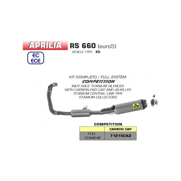 Pot d'échappement Arrow Complete Racing Competition Titane Carbone pour Aprilia RS 660 (2020-2023)