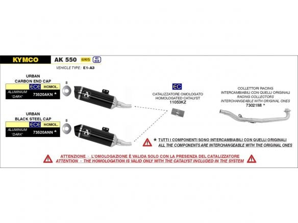 SILENCIEUX URBAIN ARROW DARK ALUMINIUM KYMCO AK 550 2021-2024 