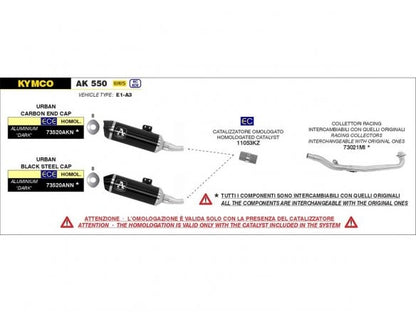 SILENCIEUX URBAIN ARROW DARK ALUMINIUM KYMCO AK 550 2021-2024 