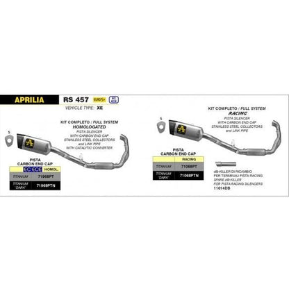 Arrow DB Killer pour Pista Slip-ons, 35 mm, Aprilia RS 457 2024