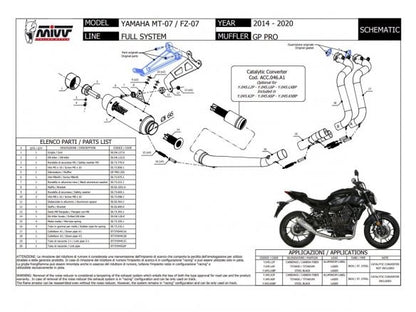 ECHAPPEMENT COMPLET 2x1 MIVV GP PRO INOX NOIR YAMAHA MT-07 2014-2020 