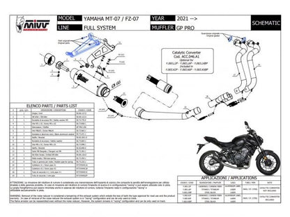 Ligne d'échappement complète MIVV 2x1 Carbone GP Pro pour Yamaha MT-07 / FZ-07 2021-2024 
