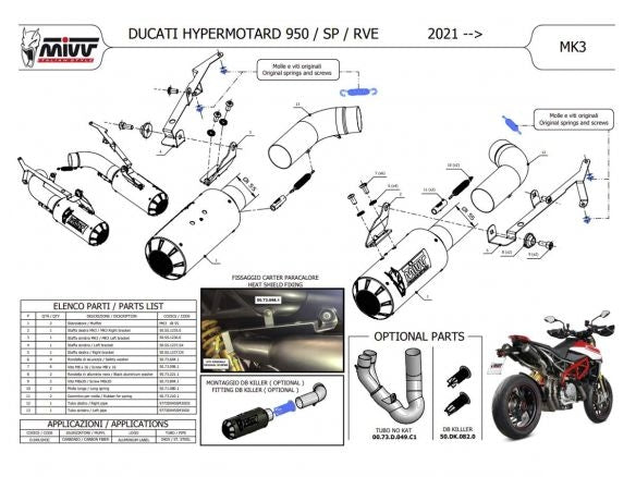 Paire de silencieux MIVV MK3 en carbone pour Ducati Hypermotard 950/SP 2021-2024 