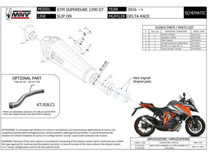 SILENCIEUX MIVV DELTA RACE ACIER INOXYDABLE CARBONE KTM 1290 SUPER DUKE GT 2016-2023 