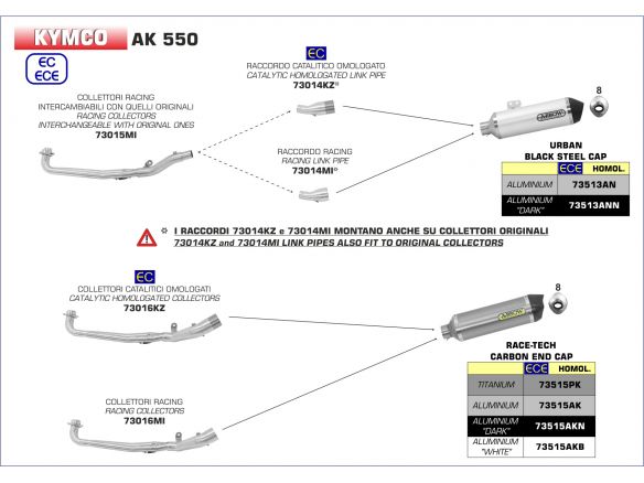 SILENCIEUX RACE TECH ARROW ALUMINIUM DARK KYMCO AK 550 2017-2018 